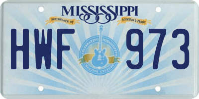 MS license plate HWF973