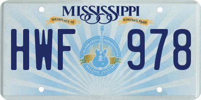 MS license plate HWF978