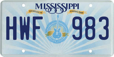 MS license plate HWF983