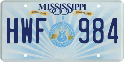 MS license plate HWF984
