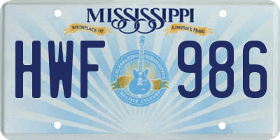 MS license plate HWF986