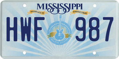 MS license plate HWF987