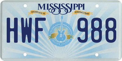 MS license plate HWF988