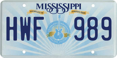 MS license plate HWF989