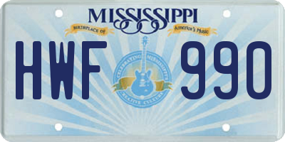 MS license plate HWF990