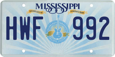MS license plate HWF992