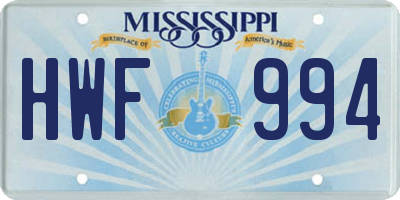 MS license plate HWF994