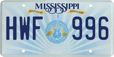 MS license plate HWF996