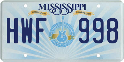 MS license plate HWF998