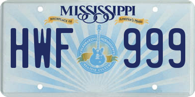 MS license plate HWF999