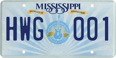 MS license plate HWG001