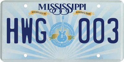 MS license plate HWG003