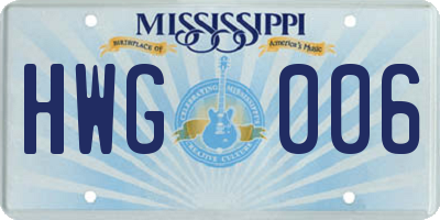 MS license plate HWG006