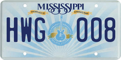 MS license plate HWG008