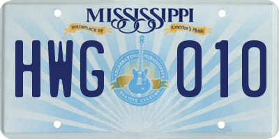 MS license plate HWG010