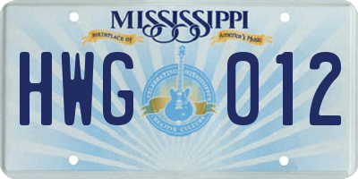 MS license plate HWG012