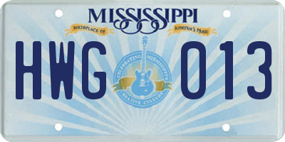 MS license plate HWG013