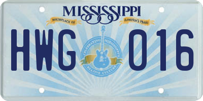 MS license plate HWG016