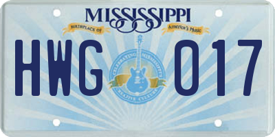 MS license plate HWG017