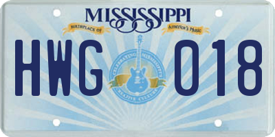 MS license plate HWG018