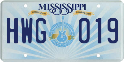 MS license plate HWG019