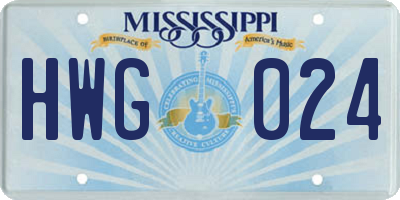 MS license plate HWG024