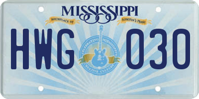 MS license plate HWG030