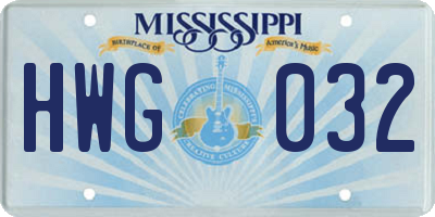 MS license plate HWG032