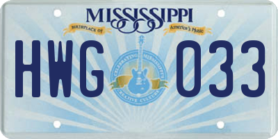 MS license plate HWG033