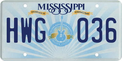 MS license plate HWG036