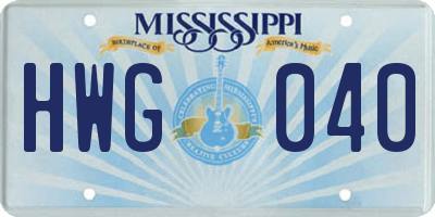 MS license plate HWG040