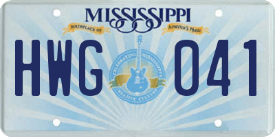 MS license plate HWG041