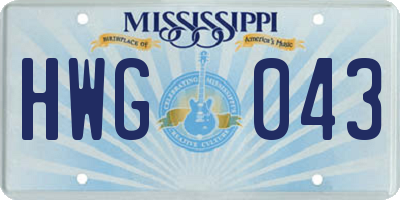 MS license plate HWG043