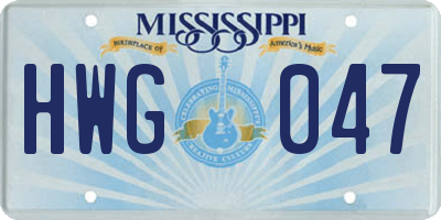 MS license plate HWG047