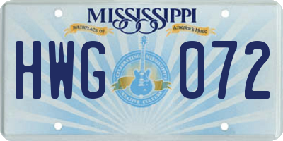 MS license plate HWG072