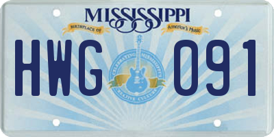 MS license plate HWG091