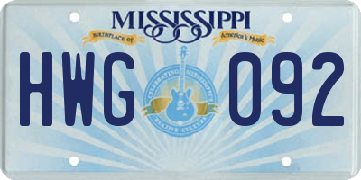 MS license plate HWG092