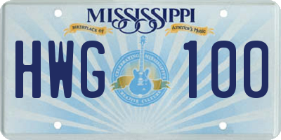 MS license plate HWG100