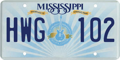 MS license plate HWG102