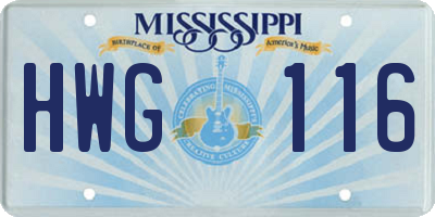 MS license plate HWG116