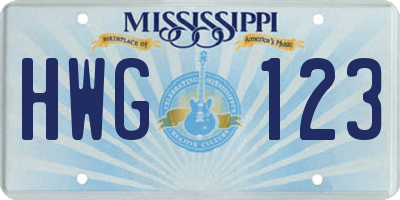 MS license plate HWG123