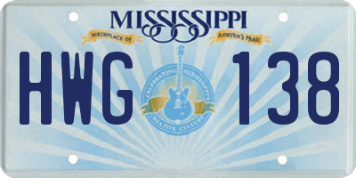 MS license plate HWG138
