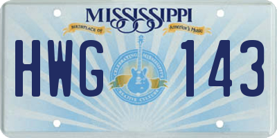 MS license plate HWG143