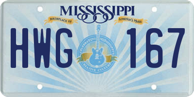 MS license plate HWG167