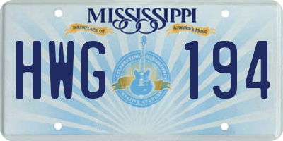 MS license plate HWG194