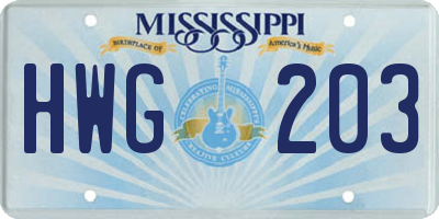 MS license plate HWG203