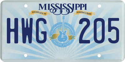 MS license plate HWG205