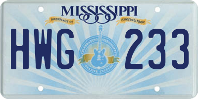 MS license plate HWG233