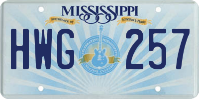 MS license plate HWG257
