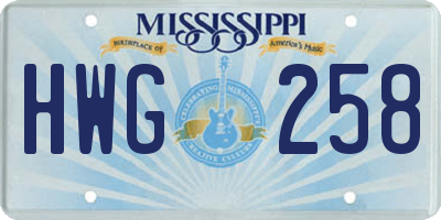 MS license plate HWG258